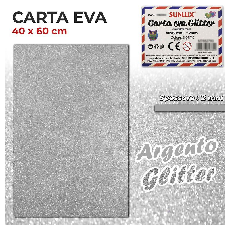 Carta EVA Glitter ARGENTO 40x60cm da 2mm spessore