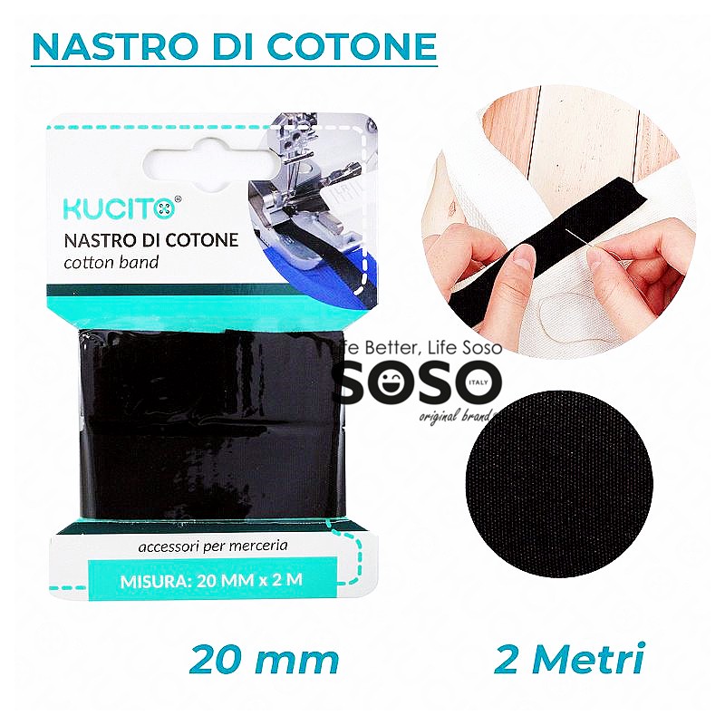 Nastro fettuccia di cotone nero 20mm x 2mt - 1