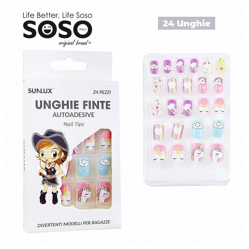 Unghie finte per bambine autoadesive dimensioni assortite 24 pcs - 1