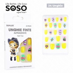 Unghie finte per bambine autoadesive dimensioni assortite 24 pcs - 1