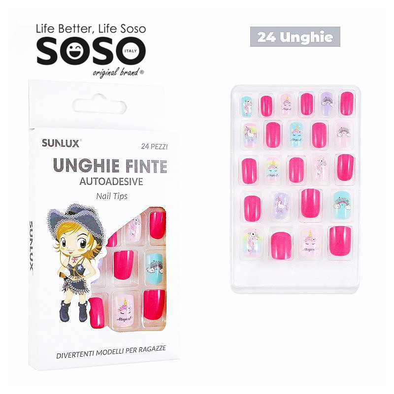 Unghie finte per bambine autoadesive dimensioni assortite 24 pcs - 1