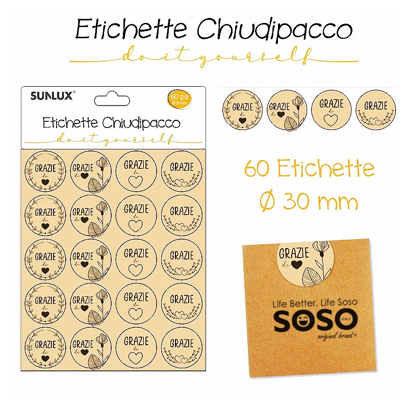 Etichette chiudipacco dimensione 30mm 60pcs assortite - 1