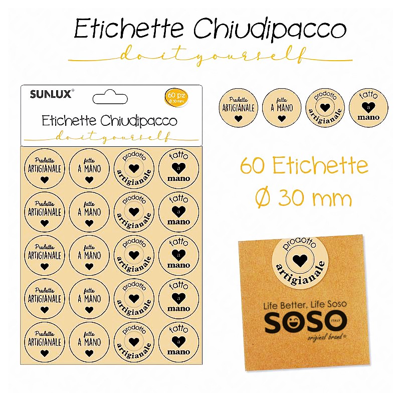 Etichette chiudipacco dimensione 30mm 60pcs assortite