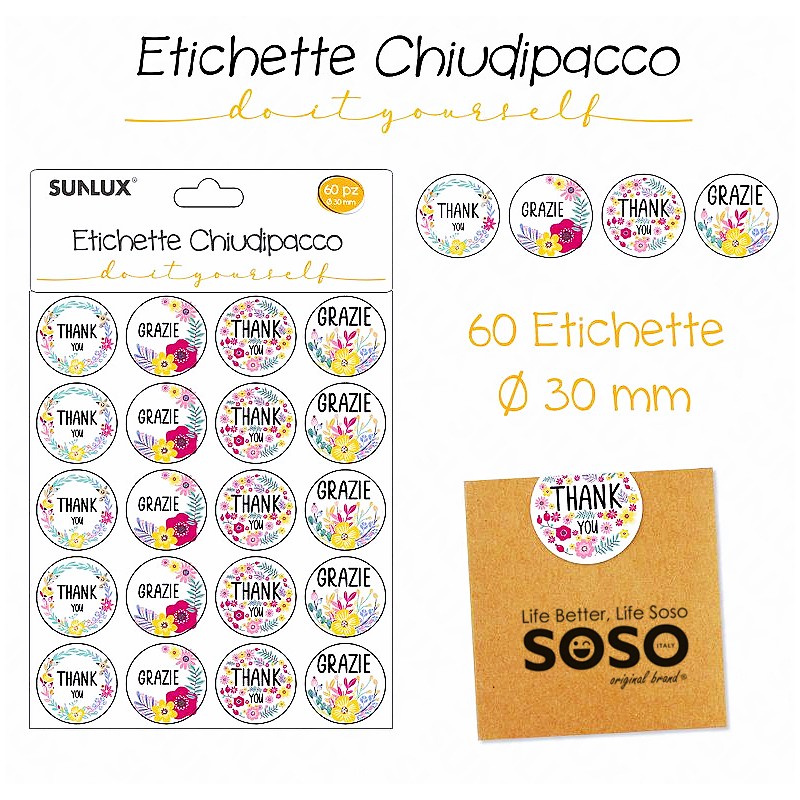 Etichette chiudipacco dimensione 30mm 60pcs assortite - 1