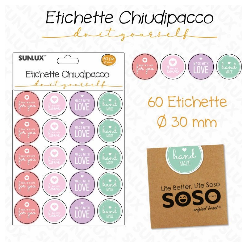 Etichette chiudipacco dimensione 30mm 60pcs assortite - 1