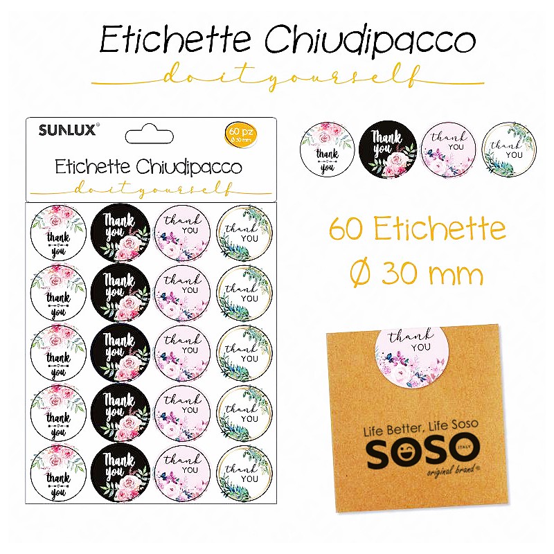 Etichette chiudipacco dimensione 30mm 60pcs assortite - 1