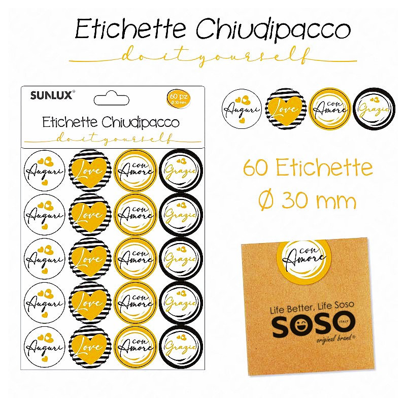 Etichette chiudipacco dimensione 30mm 60pcs assortite - 1