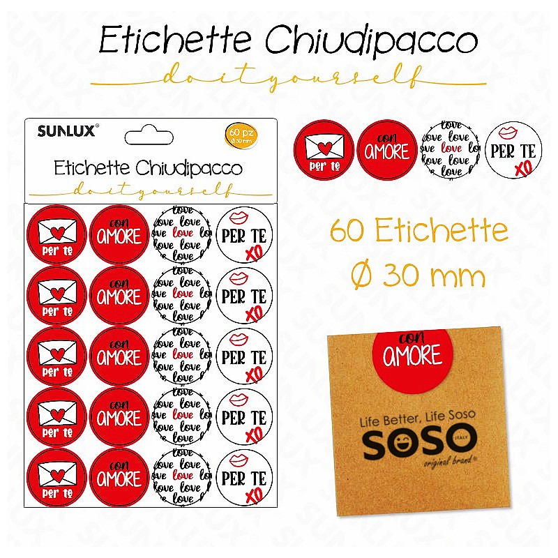 Etichette chiudipacco dimensione 30mm 60pcs assortite - 1