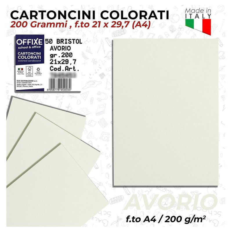 Cartoncini AVORIO 200 gr in Risme A4 da 50ff - Offixe