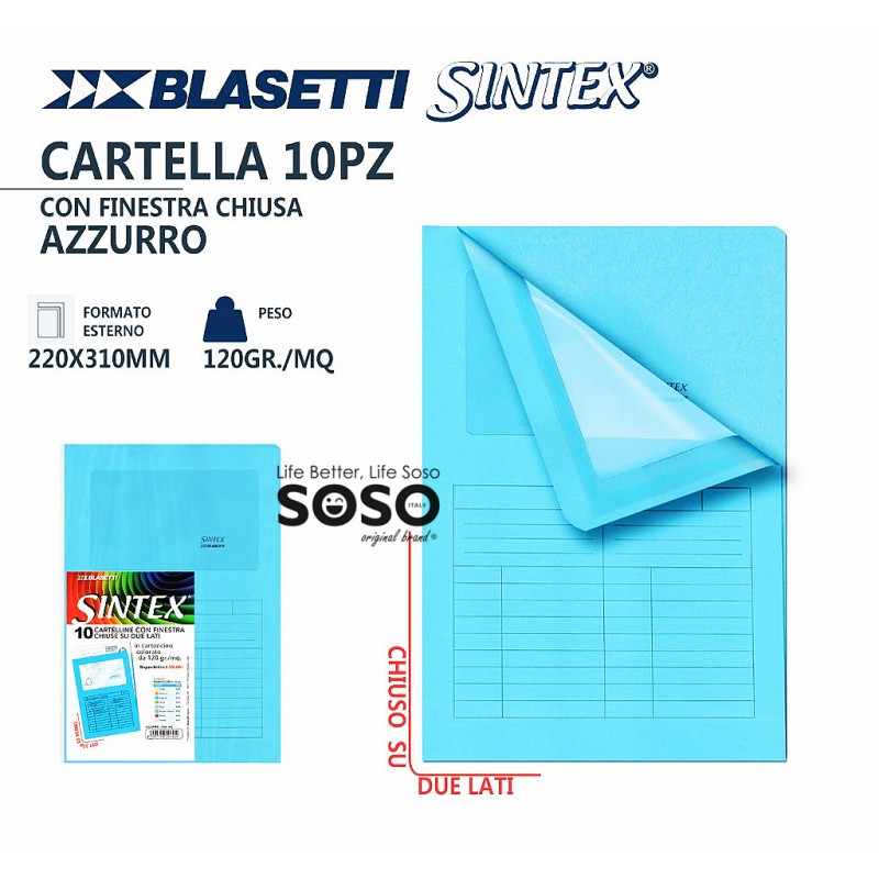 Blasetti sintex cartella con finestra chiusa azzurro 10 pezzi - 1
