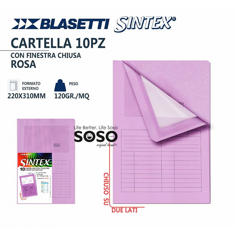 Blasetti sintex cartella con finestra chiusa rosa 10 pezzi - 1