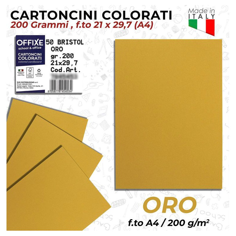 Cartoncini ORO 200 gr in Risme A4 da 50ff - Offixe