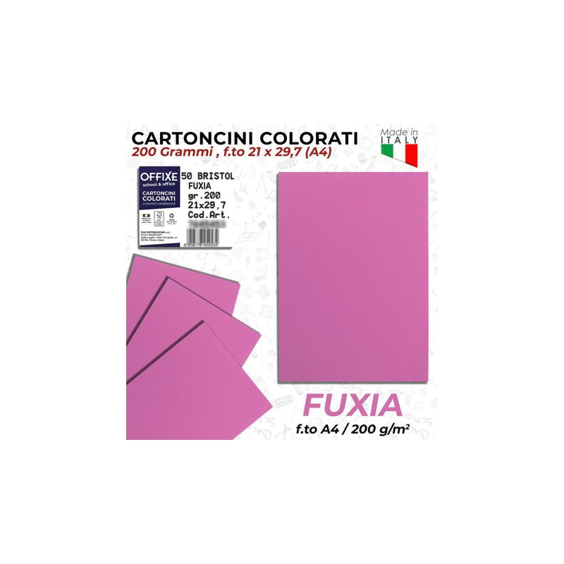 Cartoncini FUXIA 200 gr in Risme A4 da 50ff - Offixe