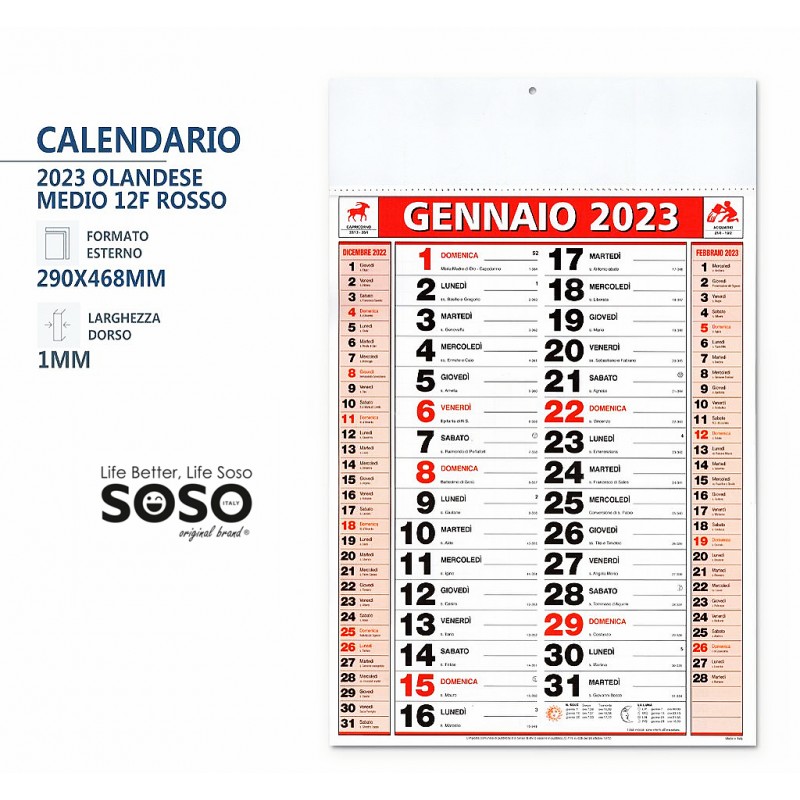 Calendario 2023 dimensione 28.8x47 rosso / nero - 1