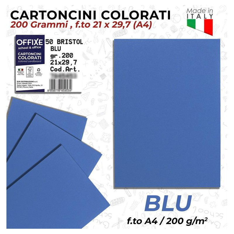 Cartoncini BLU 200 gr in Risme A4 da 50ff - Offixe