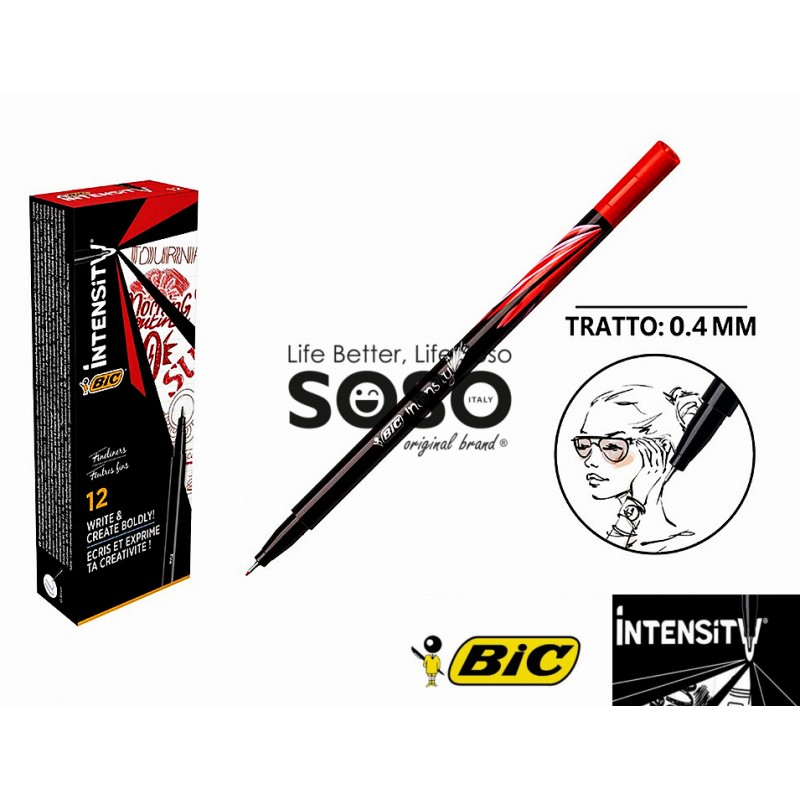 BIC intensity fine pennarelli con punta fine in feltro 0.4mm rosso - 1