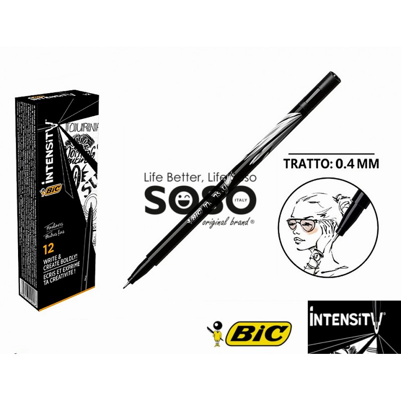 BIC intensity fine pennarelli con punta fine in feltro 0.4mm nero - 1