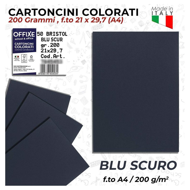 Cartoncini BLU SCURO 200 gr in Risme A4 da 50ff - Offixe