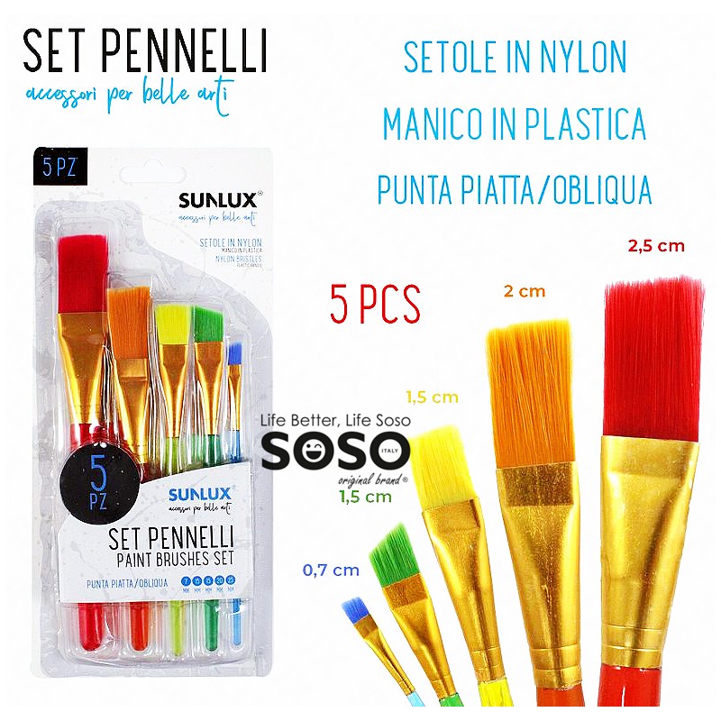 Set 5 pennelli da disegno misure assortite