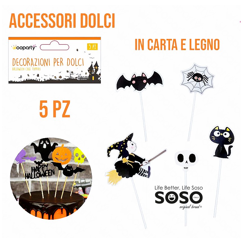 Decorazioni per dolci Halloween 5pezzi assortite - 1