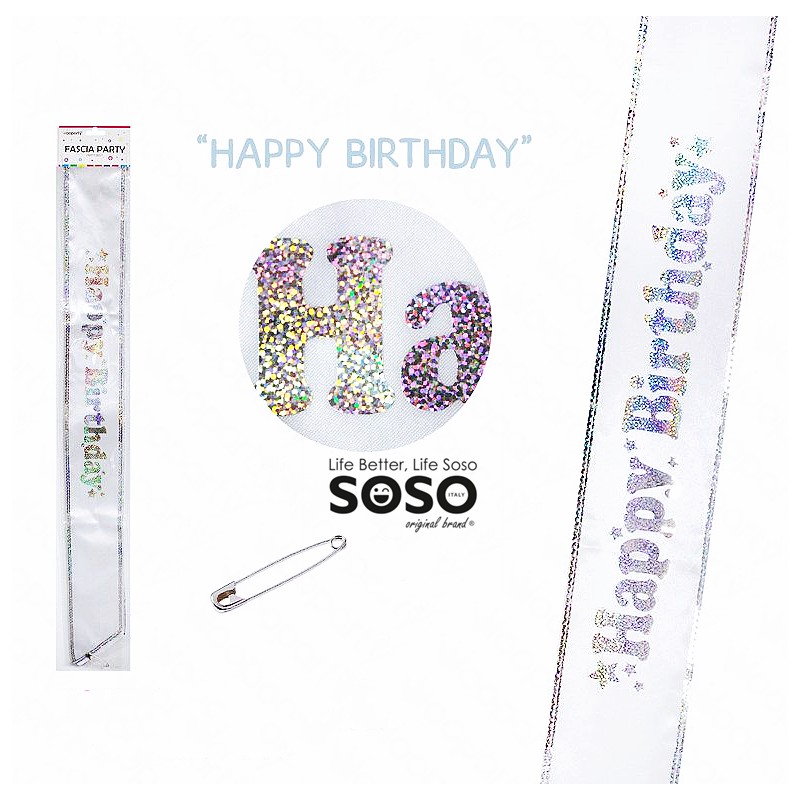 Fascia Party scritto " HAPPY BIRTHDAY " bianco 9.5x75cm - 1