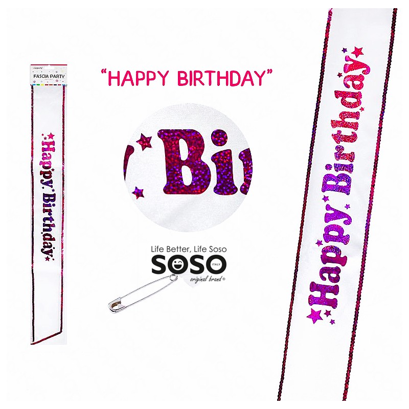 Fascia di compleanno Party scritto  HAPPY BIRTHDAY  bianco