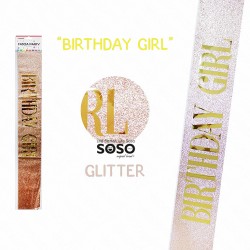 Fascia di compleanno girl Party scritto " BIRTHDAY GIRL " glitter oro larghezza 9.5 lunghezza 75cm x lato - 1