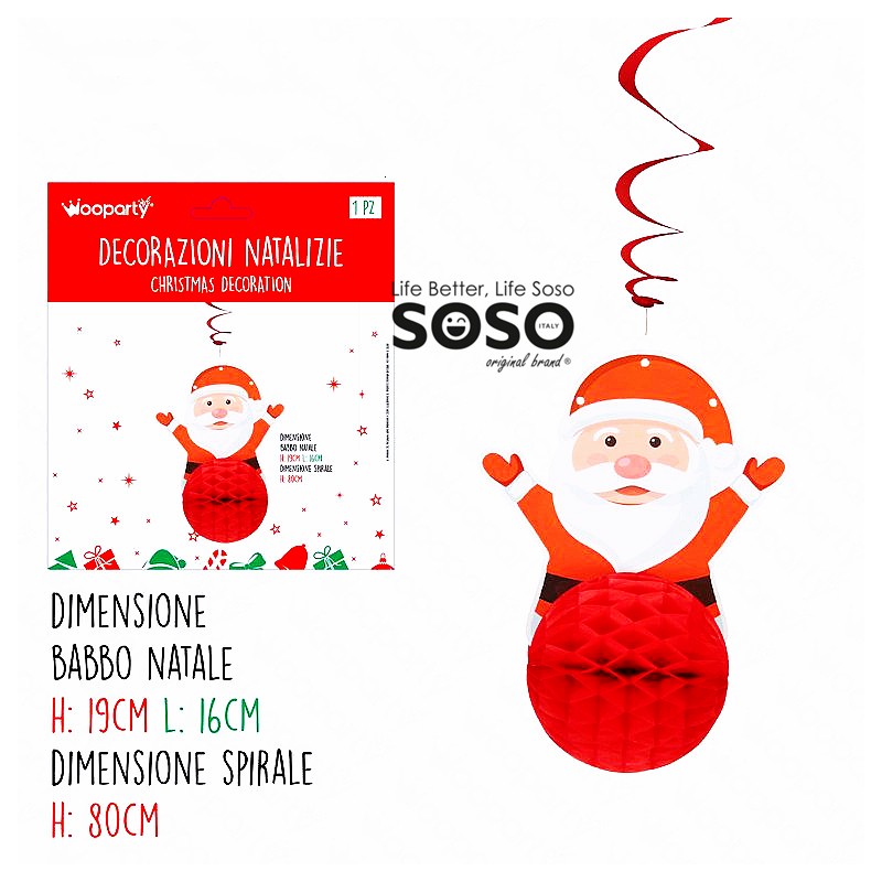 Decorazioni natalizie babbo natale  con spirale 80cm - 1