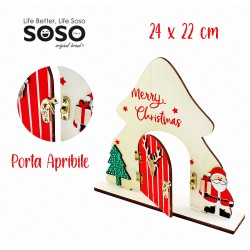 Casetta natalizia porta apribile in legno 24x22cm - 1