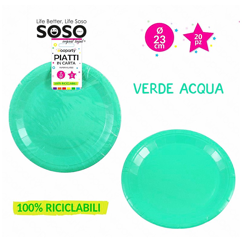 Piatti di carta monouso verde acqua  diametro 23cm 20pezzi - 1