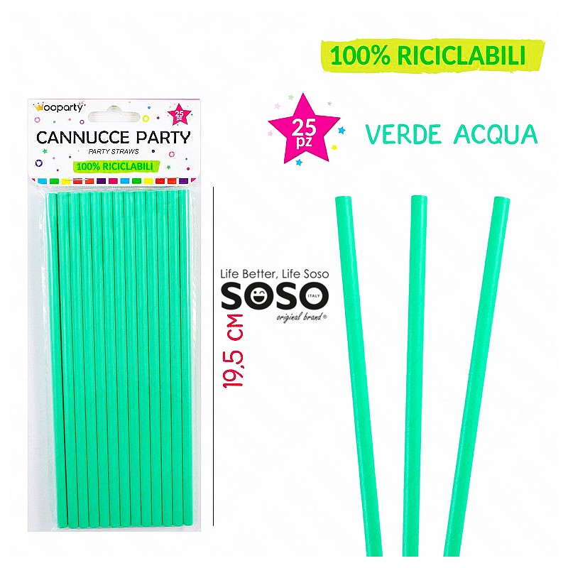 Cannucce di carta monouso verde acqua 19.5cm 25pezzi