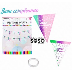 Festone bandierine party di carta buon compleanno 12 bandierine 3 metri - 1