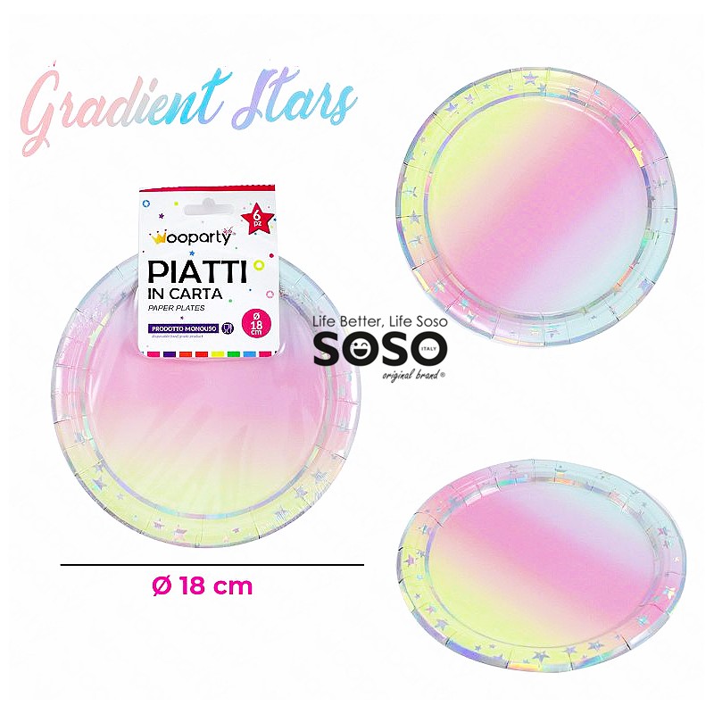 Piatti di carta linea gradient stars diametro 18cm 6 pezzi