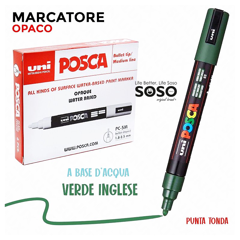 Marcatore Uni Posca a tempera - verde chiaro - Punta tonda - Tratto 1,8-2,5  mm