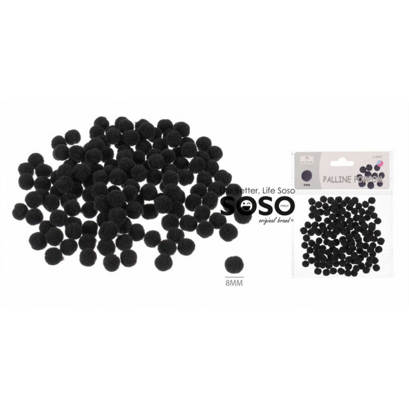 Palline pompon diametro 0.8cm circa 150pezzi colore nero - 1