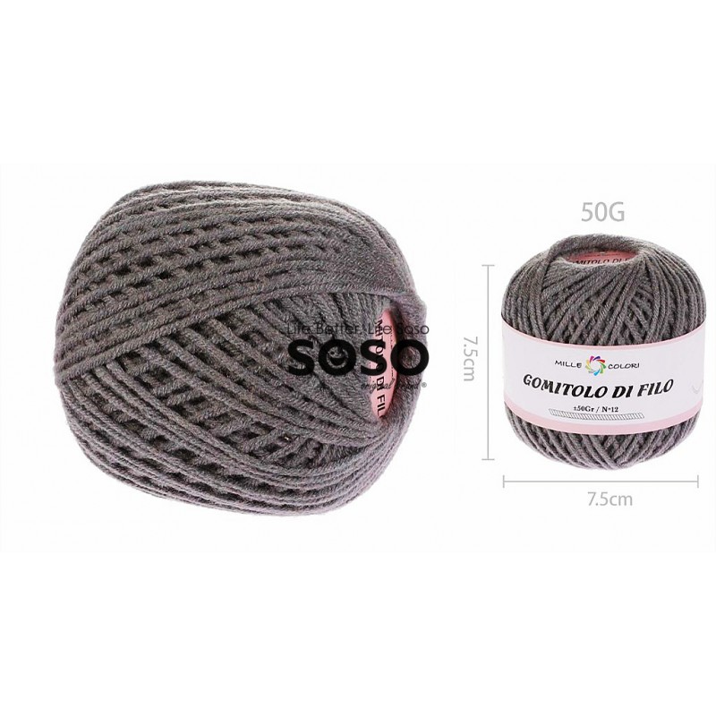 Gomitolo di filo cotone 50g n.12 grigio