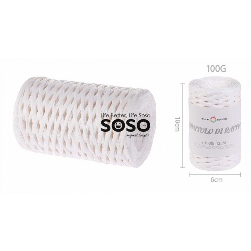 Gomitolo di rafia 100g circa 125m colore bianco - 1