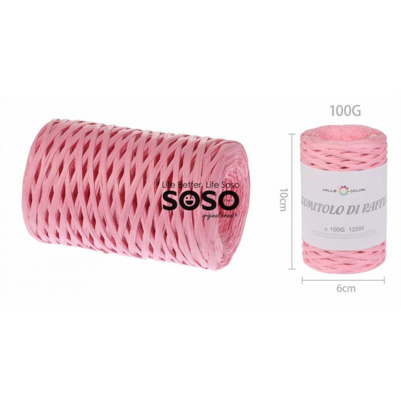 Gomitolo di rafia 100g circa 125m colore rosa - 1