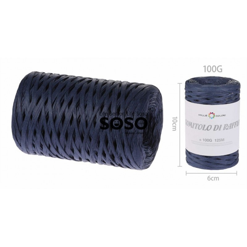 Gomitolo di rafia 100g circa 125m colore blu - 1