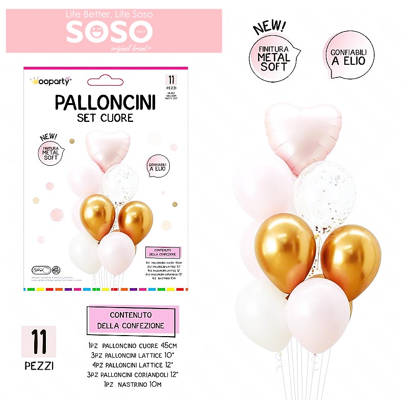 Set palloncini set cuore finitura metal soft gonfiabili a elio 0 - 1