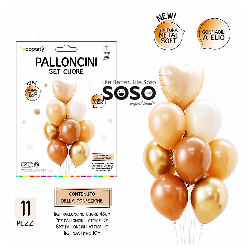 Set Palloncini cuore 11 pezzi assortite gonfiabili a elio - 1