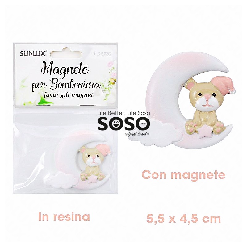 Magnete bomboniere in resina rosa 5.5 x 4.5 cm - 1