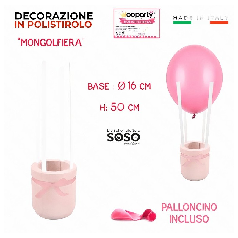 Decorazione in polistirolo "mongolfiera " base 16cm altezza 50cm palloncino incluso - 1