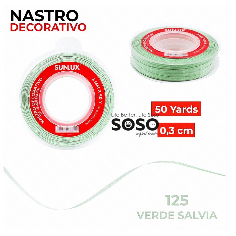 Nastro decorativo verde salvia 125 50y x 0.3cm