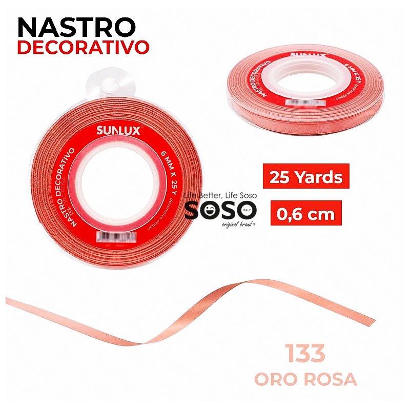 Nastro decorativo 133 oro rosa 25y x 0.6cm - 1