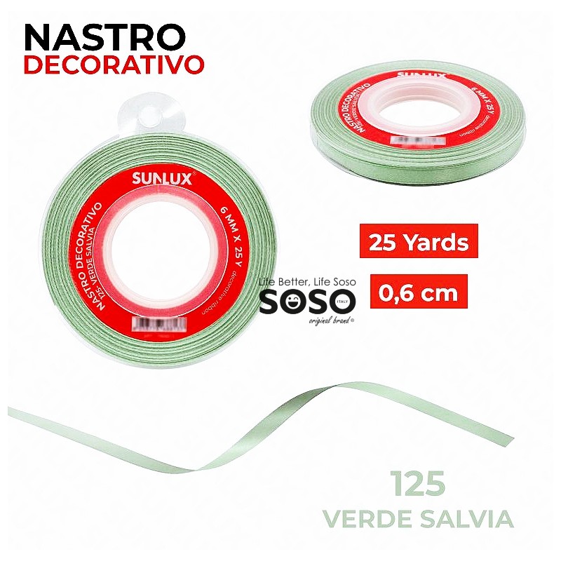 Nastro decorativo 125 verde salvia 25y x 0.6cm