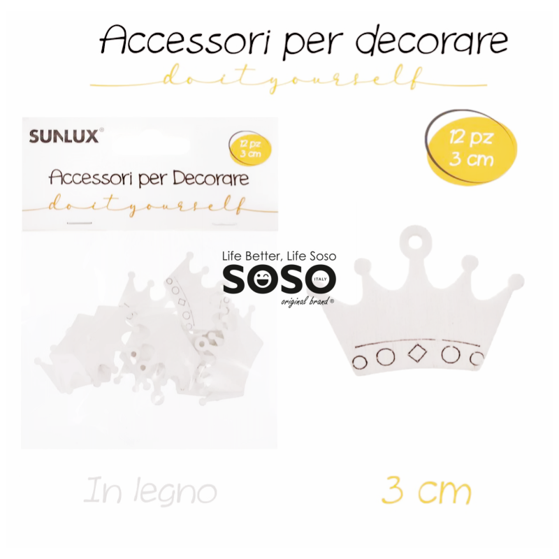 Accessori per decorare in legno 12 pezzi 3cm - 1