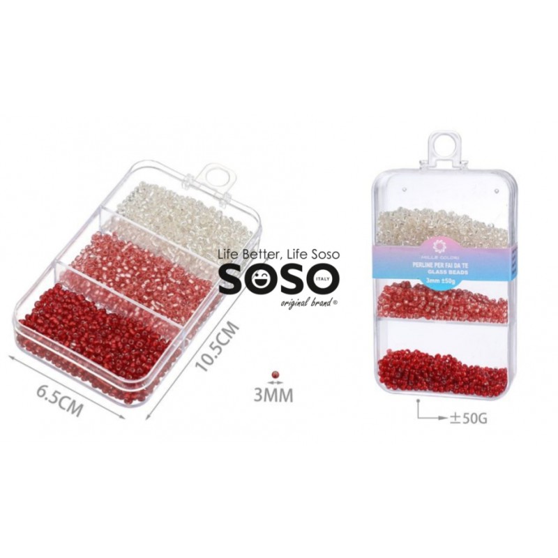 Mini perline 3mm 3 colori ass. bianco rosa rosso 50g - 1