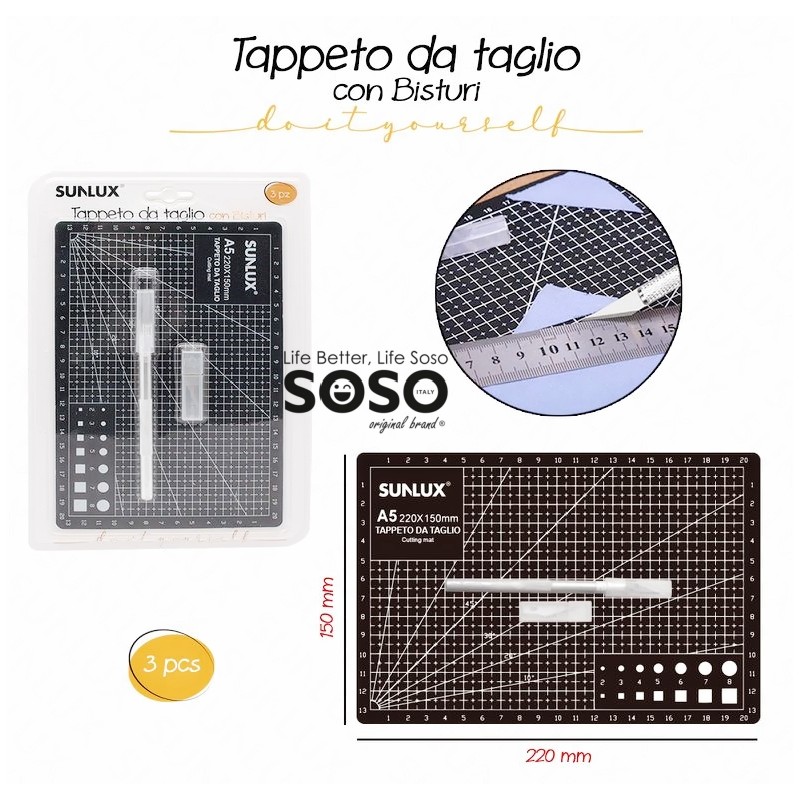 Tappeto da taglio con bisturi 3 pezzi dimensione 220x150mm