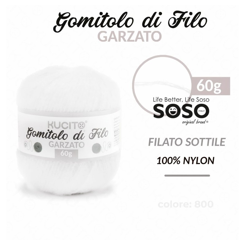 Kucito gomitolo di filo garzato sottile colore bianco 800 60g - 1